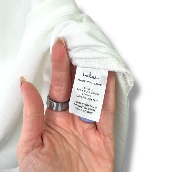 Lulus NWOT Yaneli White Boat Neck Cowl Back Sleeveless Fitted A-Line Maxi Dress - Picture 11 of 11